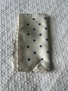 Handkerchief. White with blue poka dots. Made in Italy. NEW. Retail:$49+tax